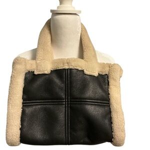 Stand Studio Lolita Faux Shearling Tote Bucket Bag Winter Bag Black Ivory